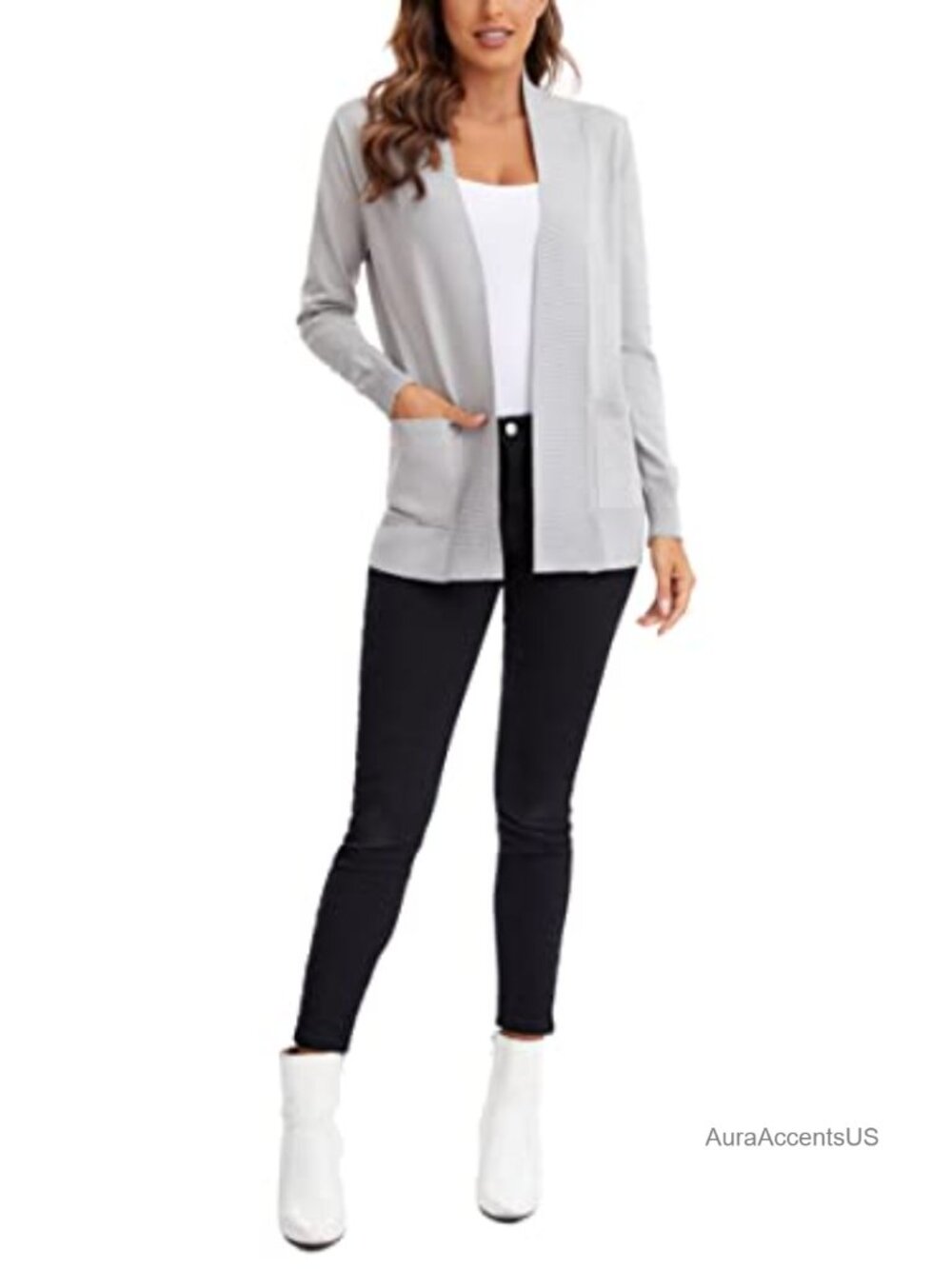 Lightweight Open Front Knit Cardigan Long Sleeve with Pocket - Picture 4 of 6
